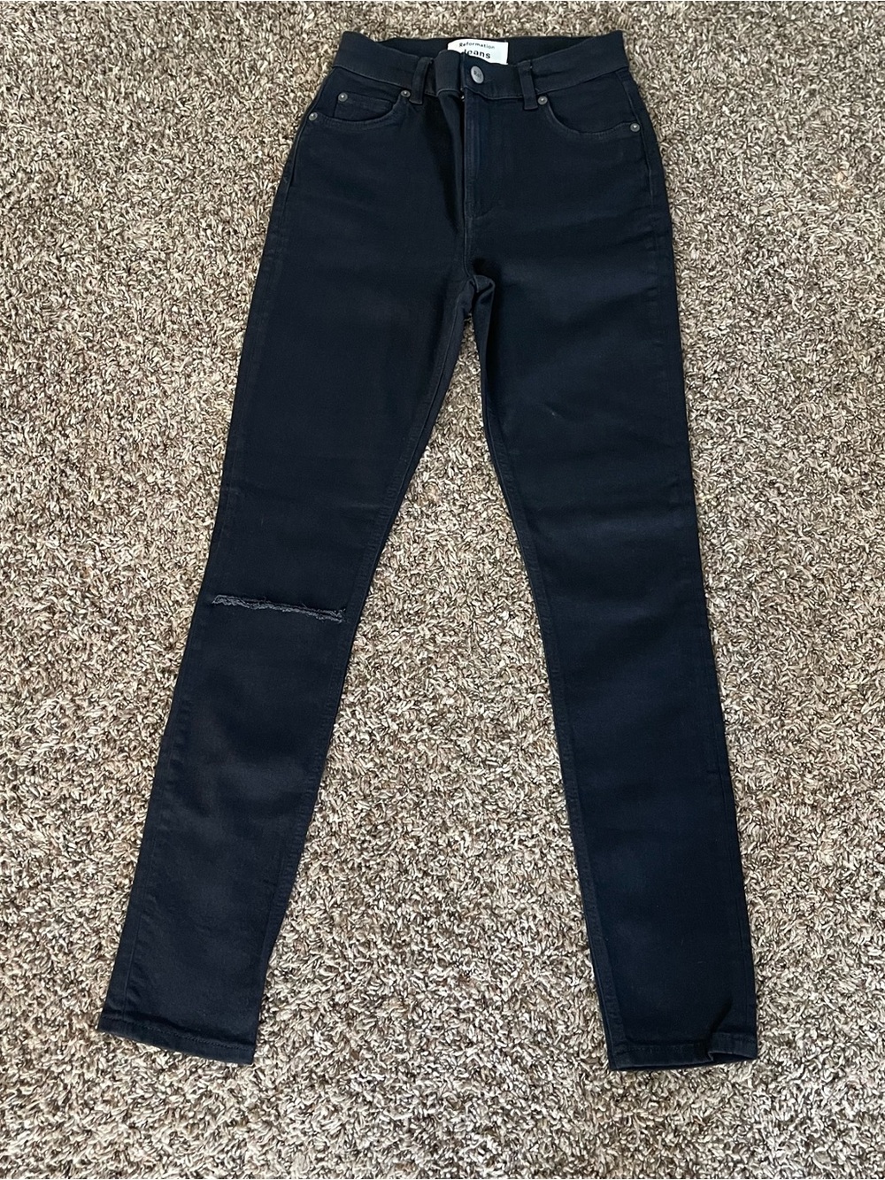 Reformation High & Skinny Jeans Faded Black Destroyed Women's Size 24 Distressed